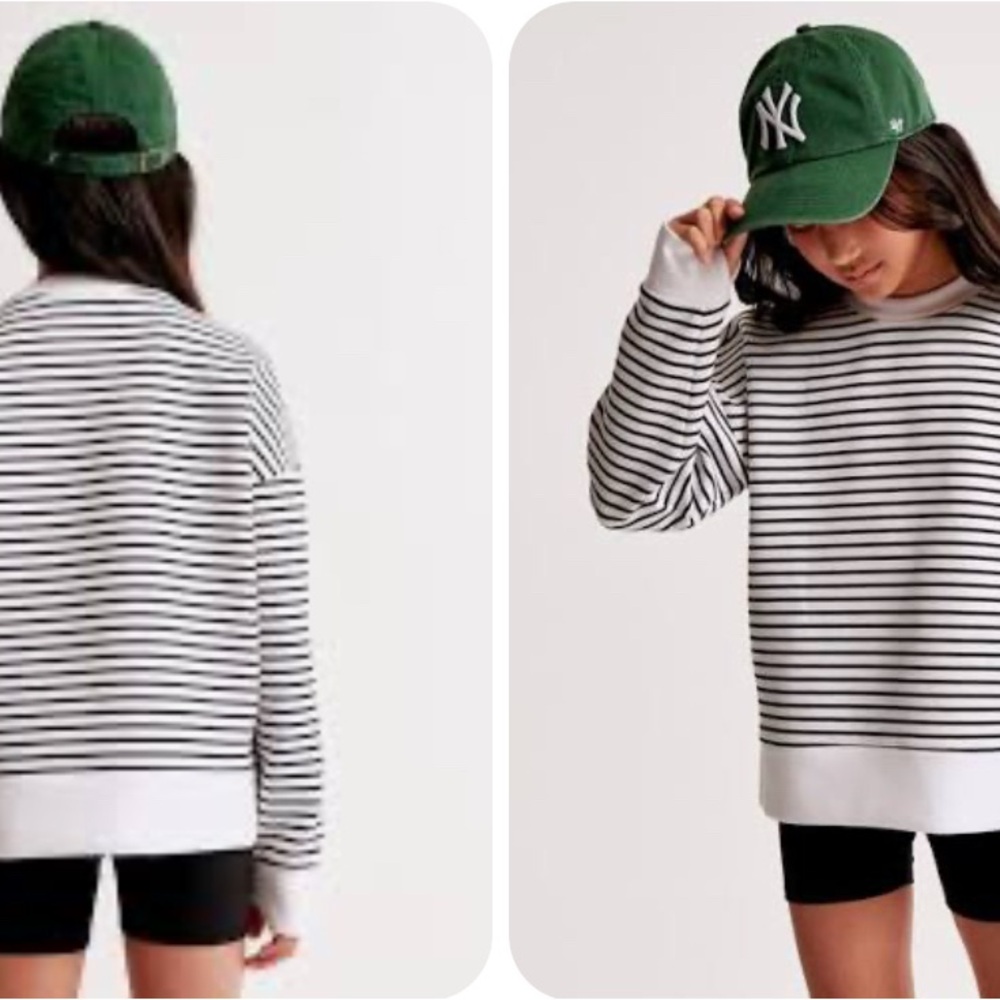 Abercrombie kids White and Navy Striped Long Sleeve Tee